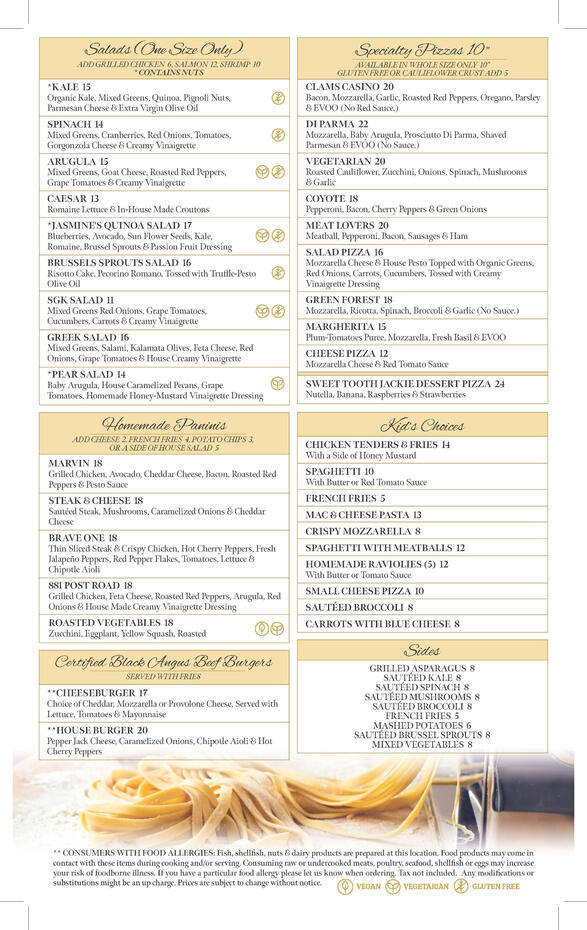 Sonia&#39;s Gourmet Kitchen Menu Back