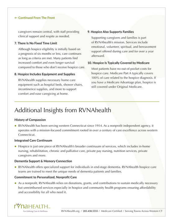 RVNAhealth Understanding Hospice Care Fact Flyer Back