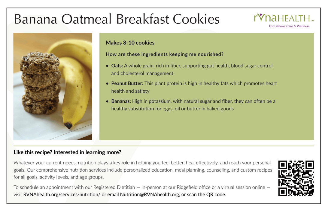 RVNAhealth Banana Oatmeal Breakfast Cookies Recipe Card Back
