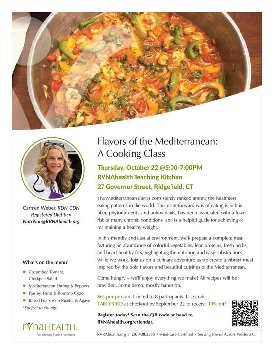 RVNAhealth Flavors of the Mediterranean Cooking Class Flyer