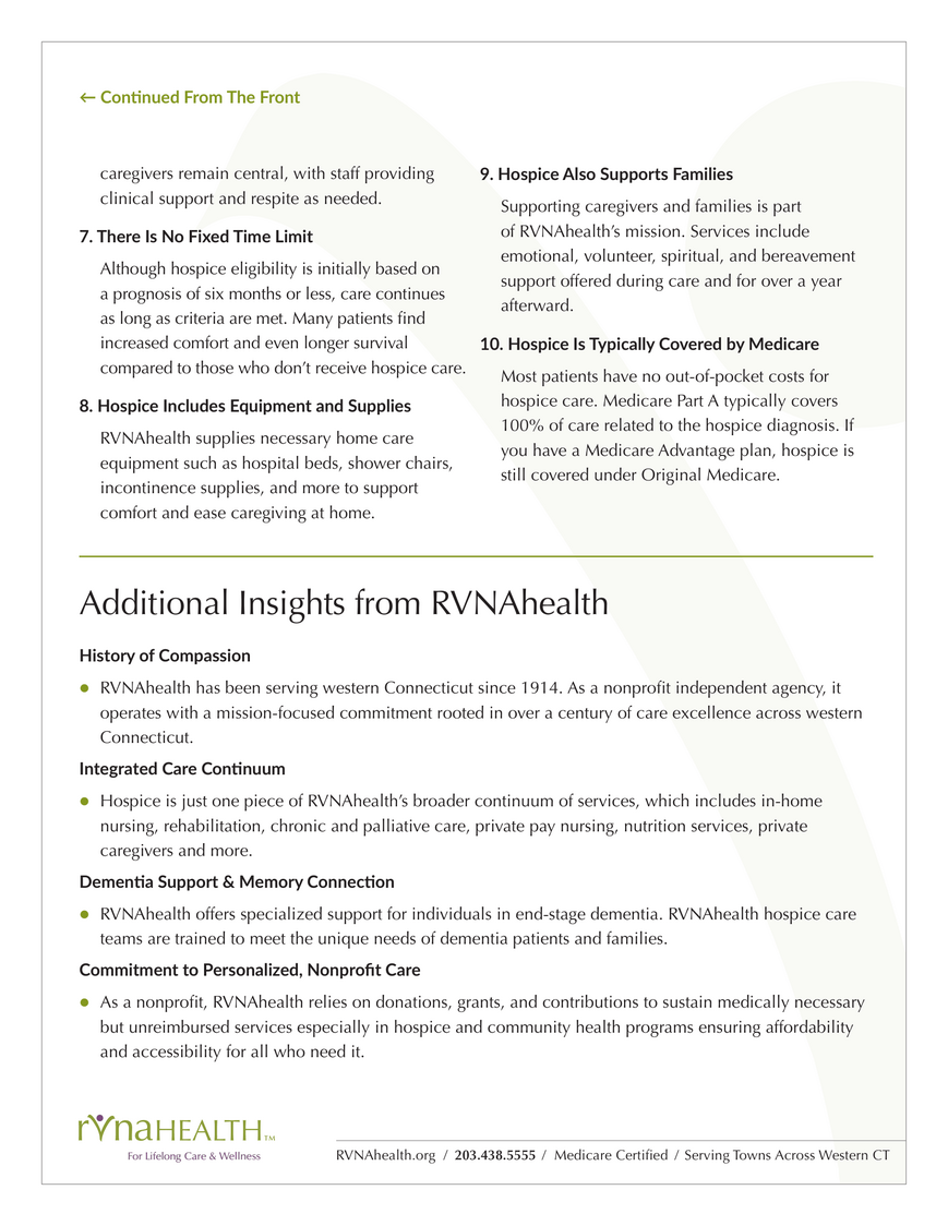 RVNAhealth Understanding Hospice Care Fact Flyer Back